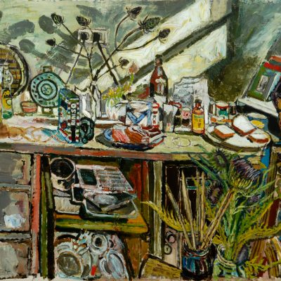 David, in the kitchen with Thistle- John Bratby